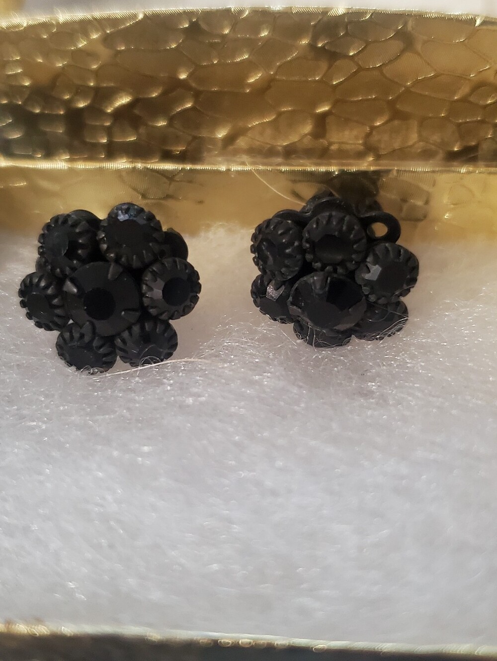 Vintage 1950s Black Rhinestone 1/2 Inch Cluster Clip-on Earrings Jappened Petite